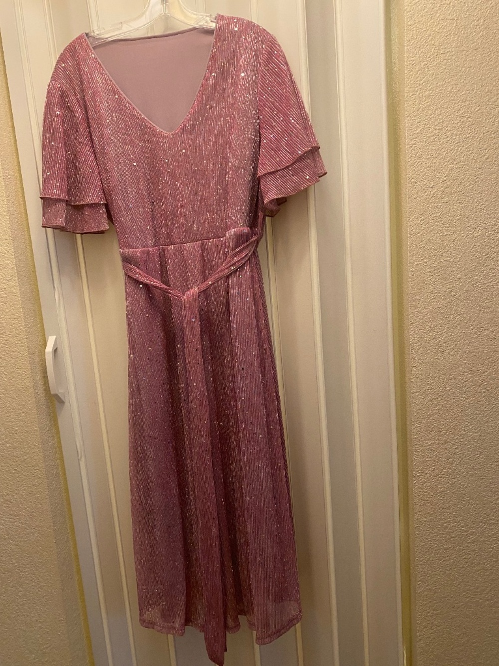 BLOOM CHICK LADIES LONG DRESS SIZE US 14-16 LAVENDER W/PINK W/SILVER SPARKLE